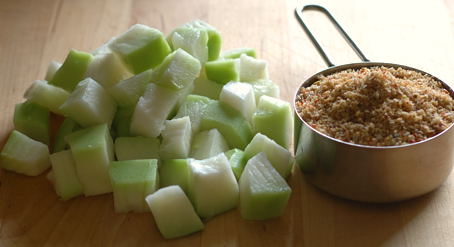Cubed Chayote and Powdered Ingredients for Chilli Sauce