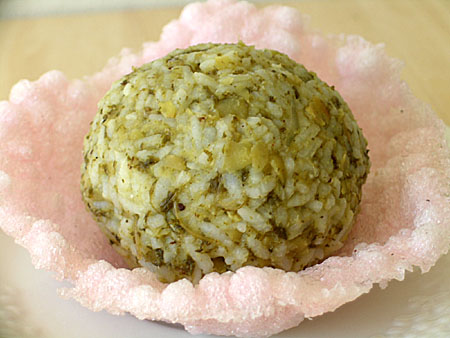 Gongura Dal and Rice on a Sago Papad