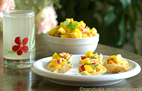 Mango Salsa, Corn Chips and Lemon Juice