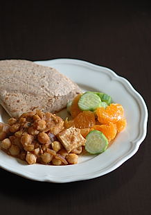 Tofu Chole with Roti and Fruit Kosambari