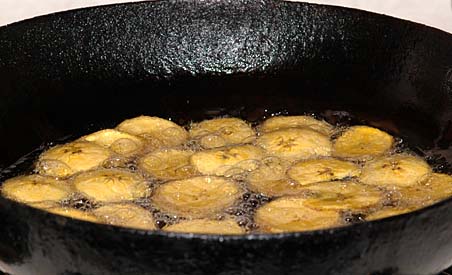 Deep Frying plantain chips in Peanut oil