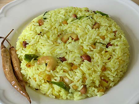 Lemon Rice and Pickled Green Chilli (Chitrannam and Majjiga Mirapa kaayalu)